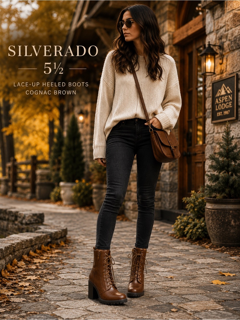 Dream Pairs Silverado Lace-Up Heeled Combat Boots Cognac Brown 5.5